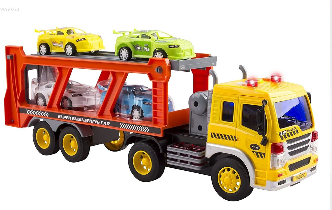 Double Decked Transport Truck Trailer Toy with 4 Cars